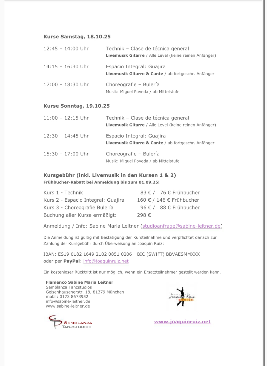 18-19 Octubre 2025 Munich Semblanza Tanzstudios